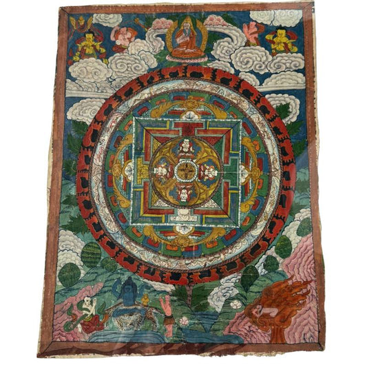 Oude boeddhistische thangka op doek uit Nepal gebruikt voor meditatie