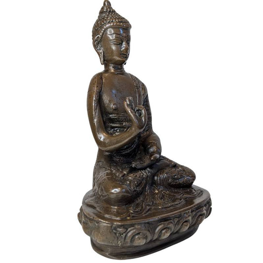 Oud bronzen boeddhabeeld met lotusvoet vitarka mudra lot 121