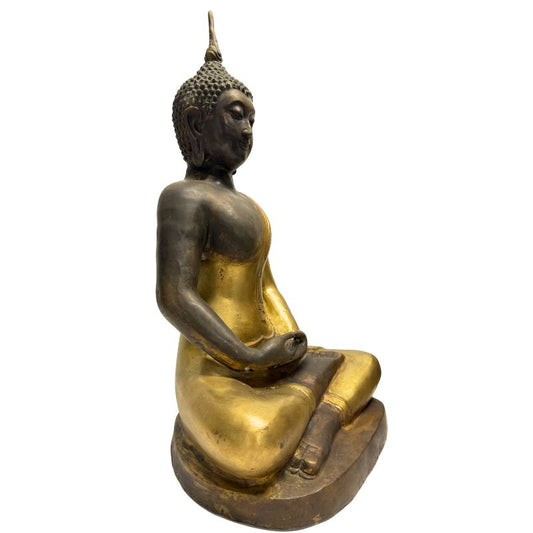 Chinese bronzen Boeddha in dhyana mudra met restanten vuurvergulding, Yongle-stijl