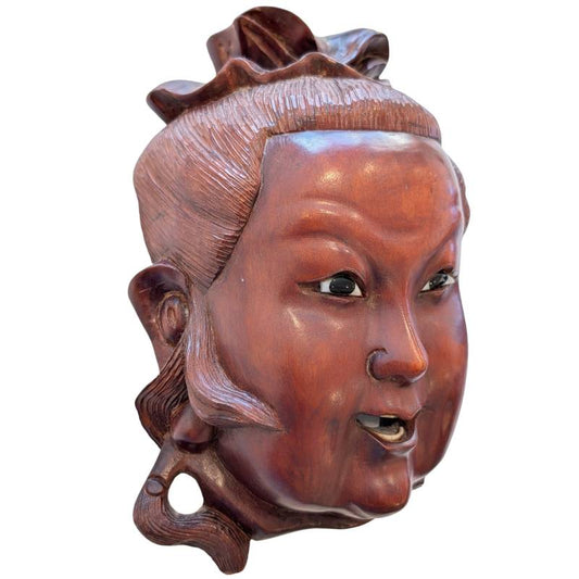 Houten Guanyin hoofd uit China bedoeld als religieus wandobject