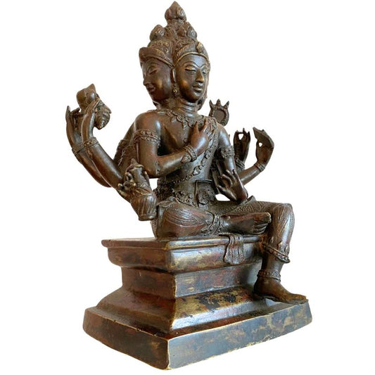 Hindoeïstisch Brahma-beeld in brons met vier gezichten, Zuidoost-Azië