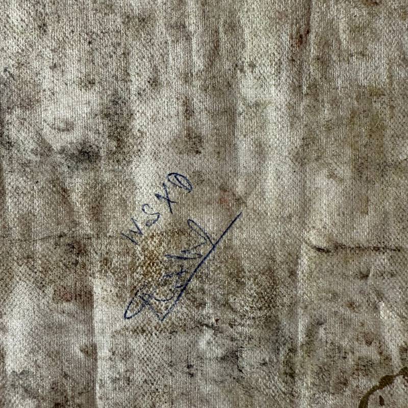 Detail van buitenring van mandala thangka op doek uit Nepal