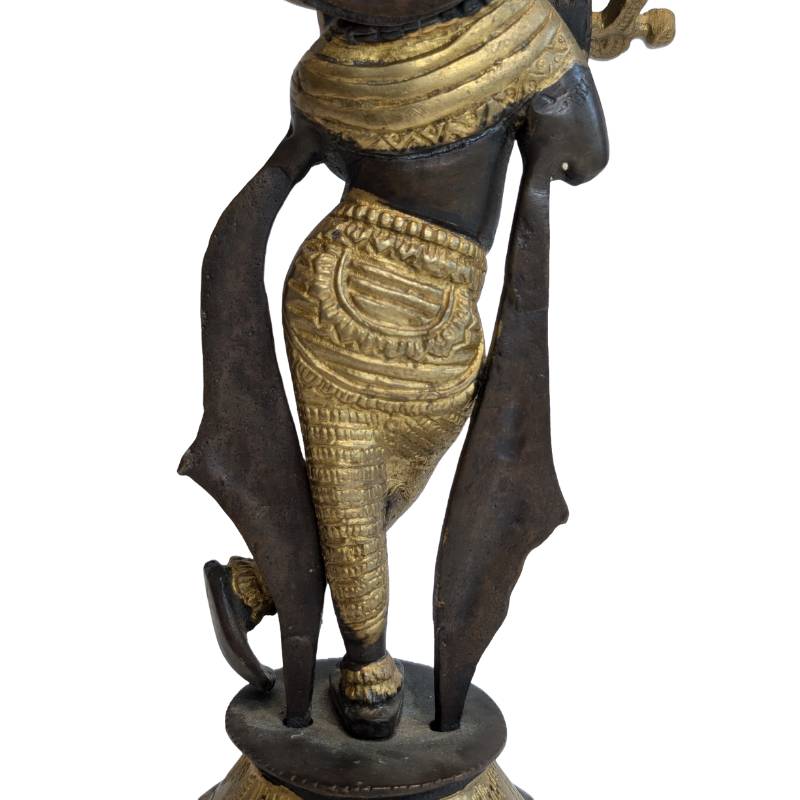Antike Krishna-Statue aus Bronze mit Flöte, Indien, 19. Jahrhundert
