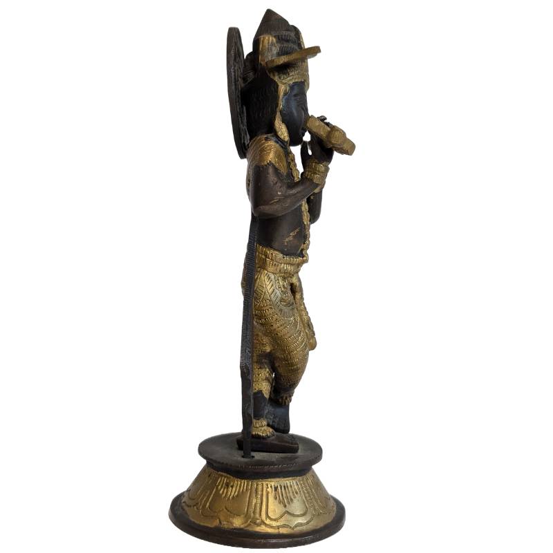 Antike Krishna-Statue aus Bronze mit Flöte, Indien, 19. Jahrhundert