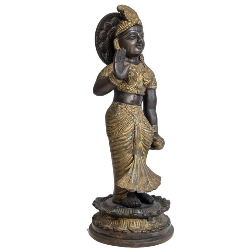 Bronzen Parvati godin staand op lotussokkel met Abhaya mudra