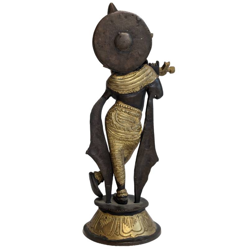 Antike Krishna-Statue aus Bronze mit Flöte, Indien, 19. Jahrhundert