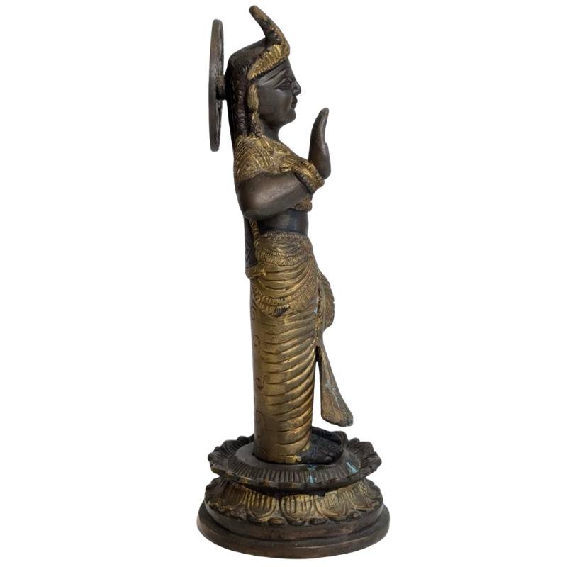 Detail antiek bronzen Parvati beeld met restvergulding