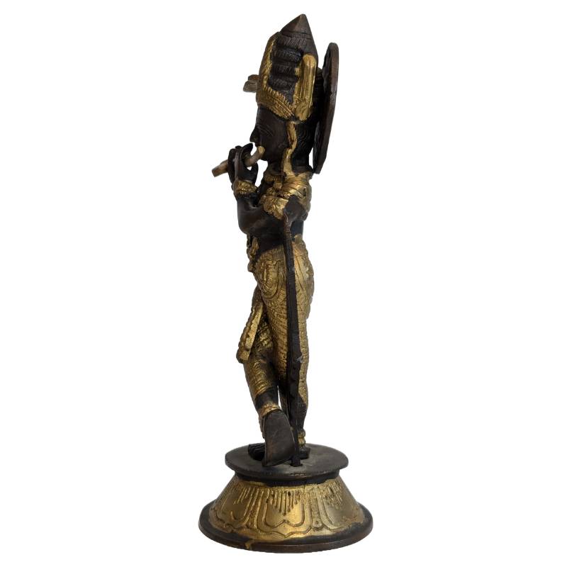 Antike Krishna-Statue aus Bronze mit Flöte, Indien, 19. Jahrhundert