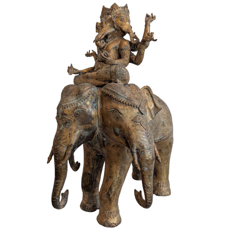 Trimukha Mahārakta Gaṇeśa auf Airavata – Ormolu Newar Bronze, Nepal – Los 155