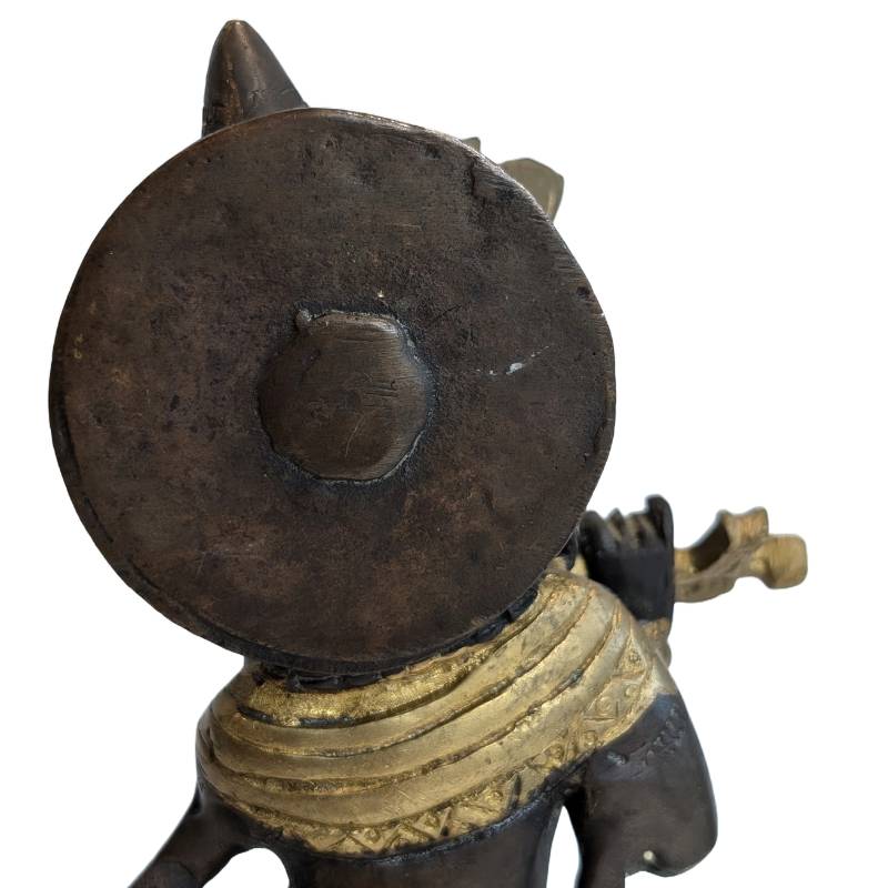 Antike Krishna-Statue aus Bronze mit Flöte, Indien, 19. Jahrhundert