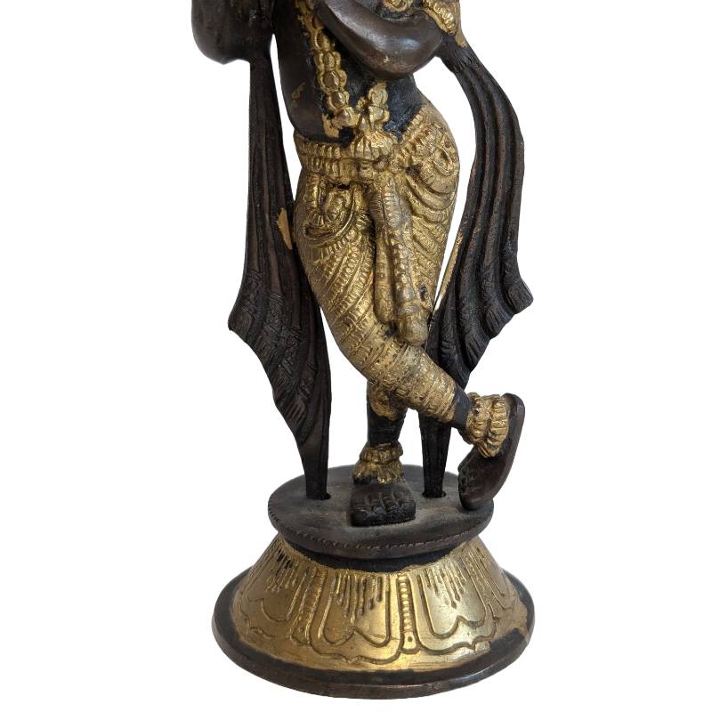 Antike Krishna-Statue aus Bronze mit Flöte, Indien, 19. Jahrhundert