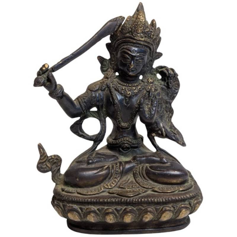 Antiek Tibetaans bronzen Manjushri beeld 19e eeuw