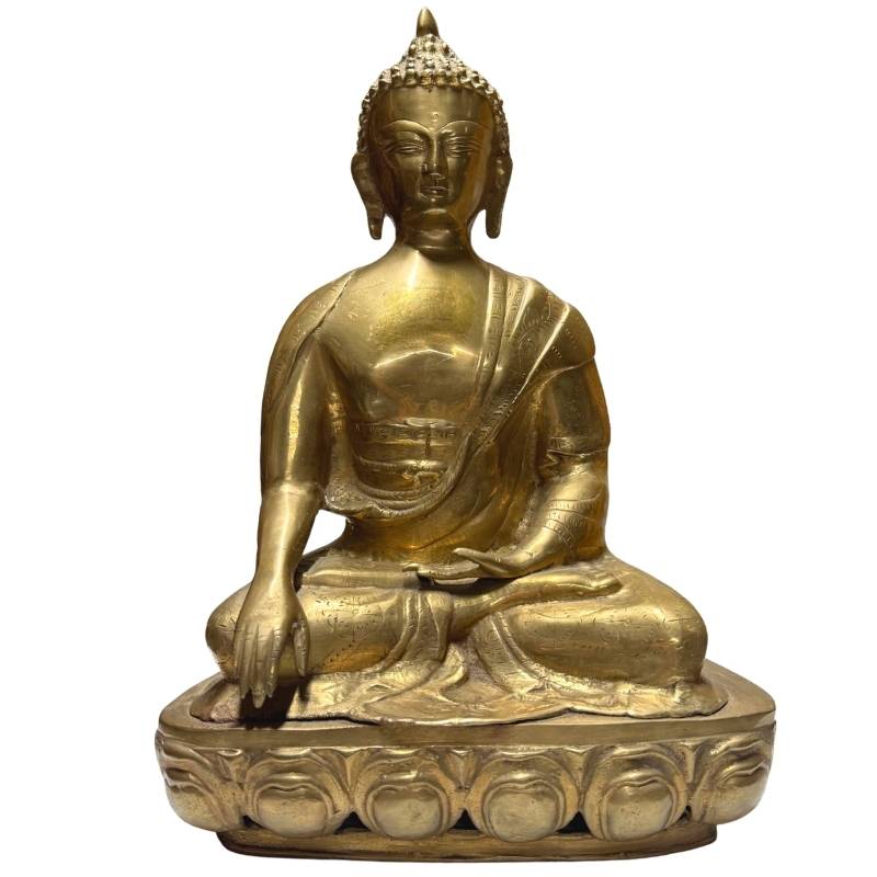 Tibetaans bronzen Boeddhabeeld met oude vuurvergulding, vervaardigd als religieus tempelobject