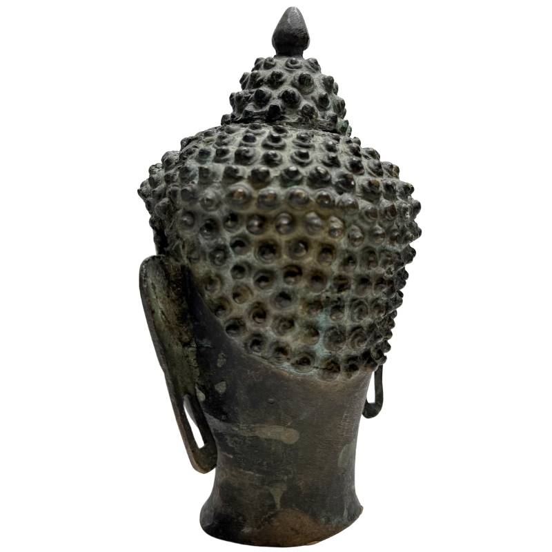 antiek boeddha hoofd brons himalaya klassieke vorm natuurlijke veroudering 