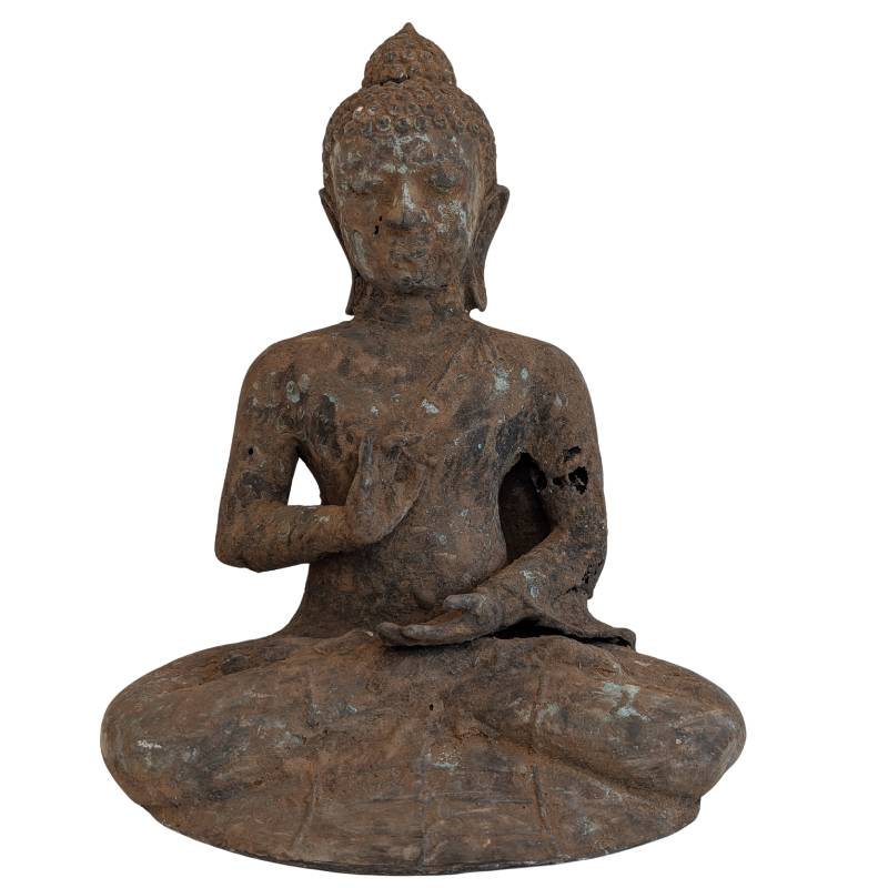 Antiek bronzen Boeddhabeeld Birma 17e 18e eeuw meditatie abhaya mudra