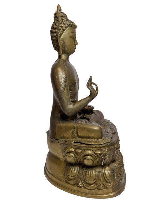 Antiek boeddhabeeld van vuurverguld brons uit Tibet