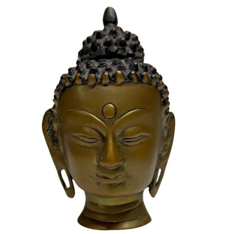 Antiek bronzen Boeddha hoofd met resten van vergulding