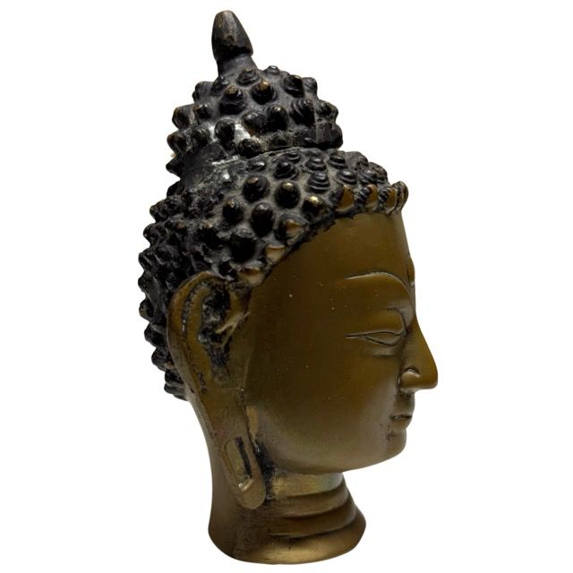 Antiek bronzen Boeddha hoofd met resten van vergulding