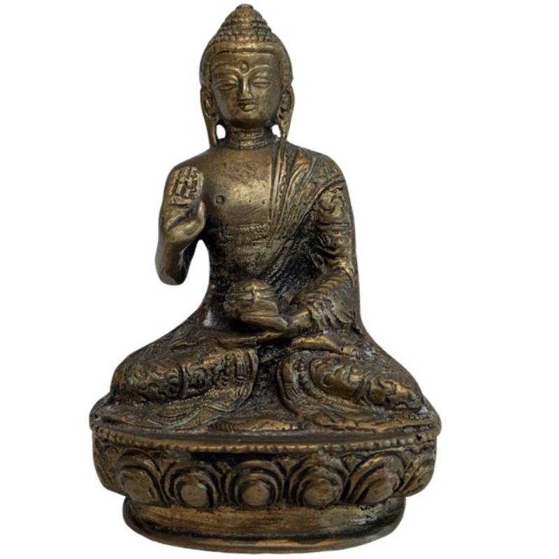 Antiek bronzen Boeddhabeeld met Abhaya mudra
