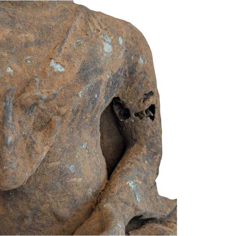 Antiek bronzen Boeddhabeeld Birma natuurlijke corrosie meditatie