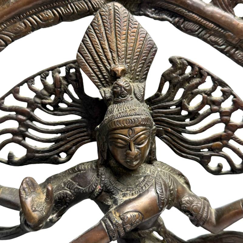 Antiek bronzen Nataraja Shiva beeld India kosmische dans met patina