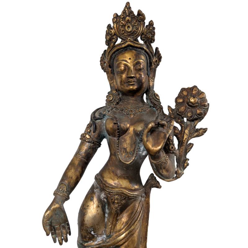 Antiek Tara brons Nepal vuurverguld collectors item met utpala lotus varada mudra