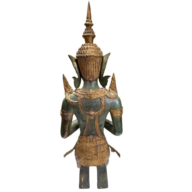 Knielend paar Thaise bronzen tempelwachters met authentieke patina