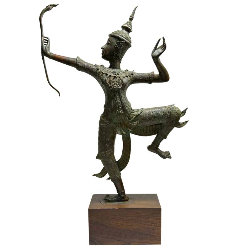 Antiek Thais bronzen Rama beeld in klassieke hofstijl met dynamische houding