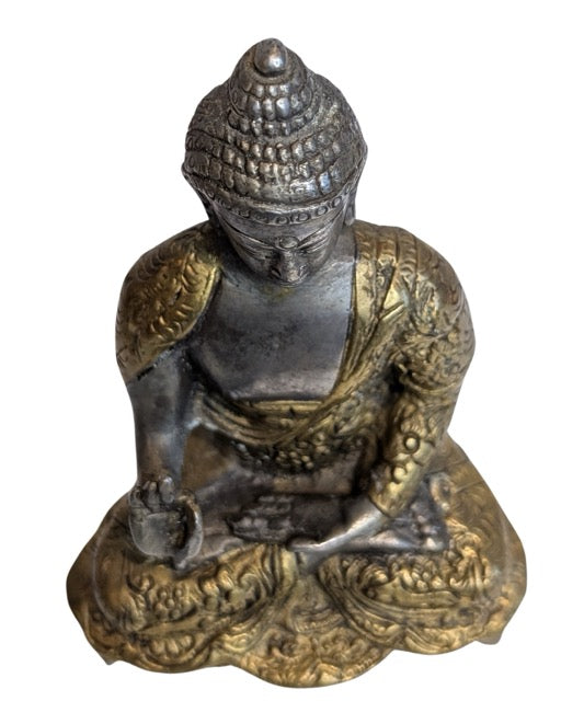 Antiek Tibetaans boeddhabeeld van brons met Vitarka mudra