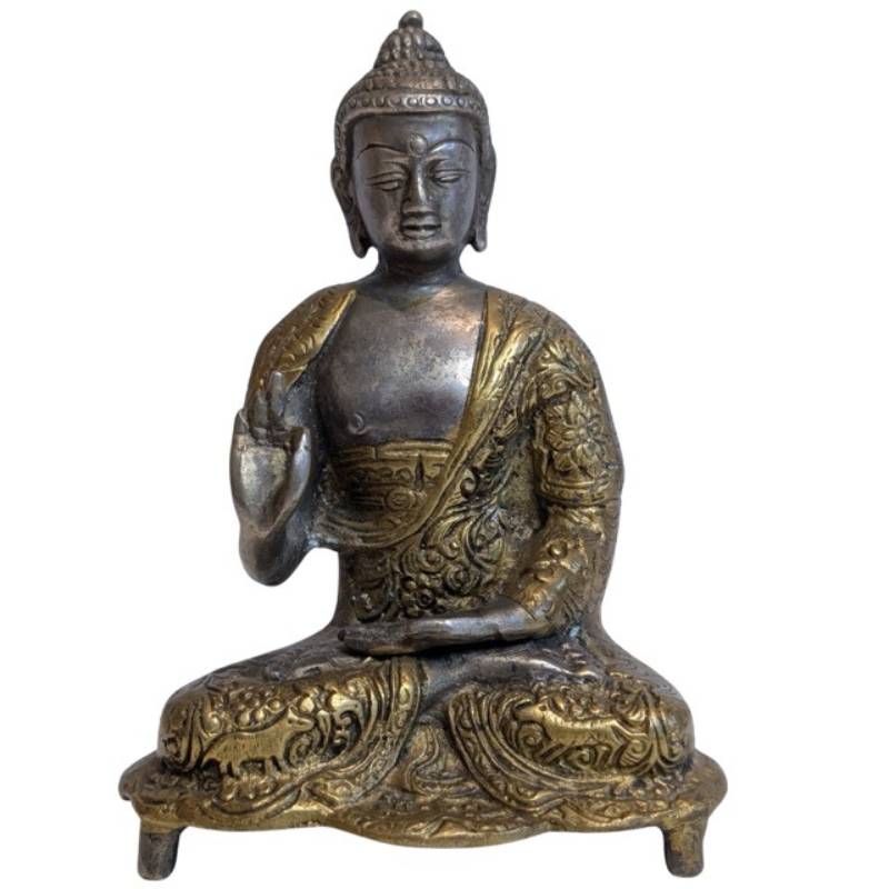 Antiek Tibetaans boeddhabeeld in Vitarka mudra van brons