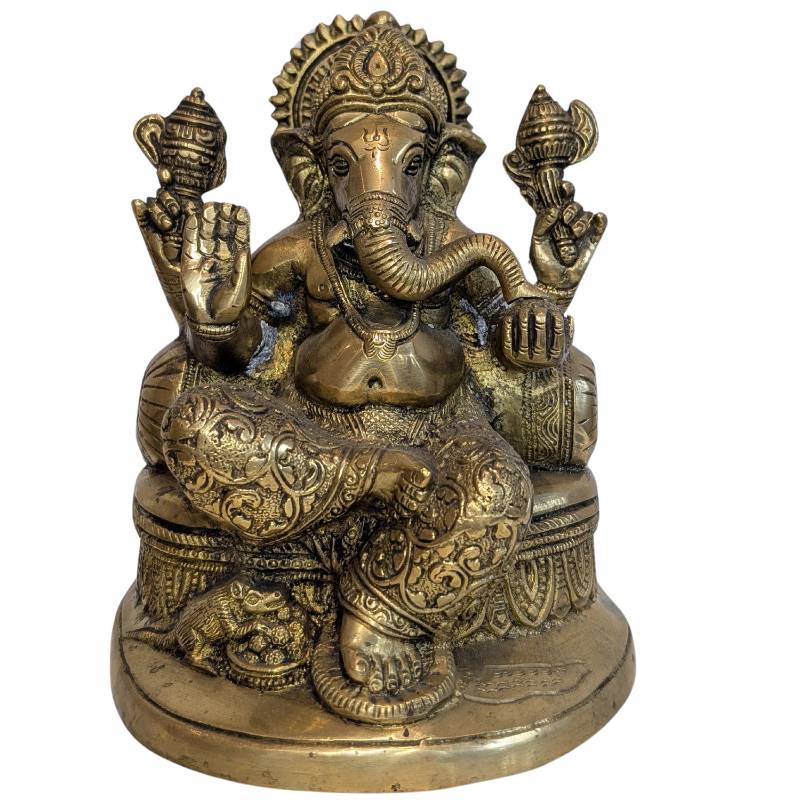 Antieke bronzen Ganesha uitgevoerd als zittend beeld