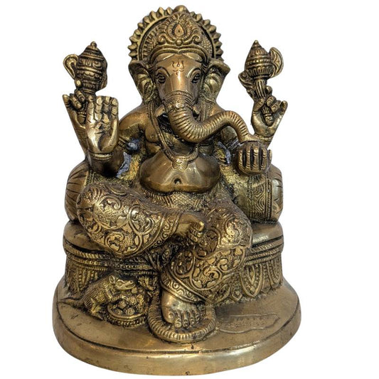 Antieke bronzen Ganesha uitgevoerd als zittend beeld