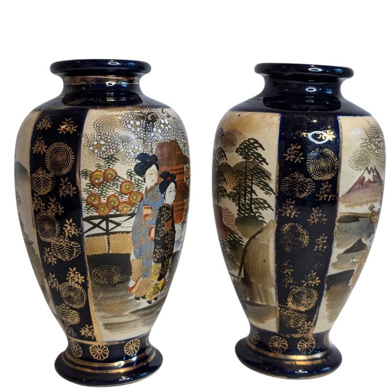 Antieke Japanse Satsuma vaas met geisha afbeelding Meiji periode