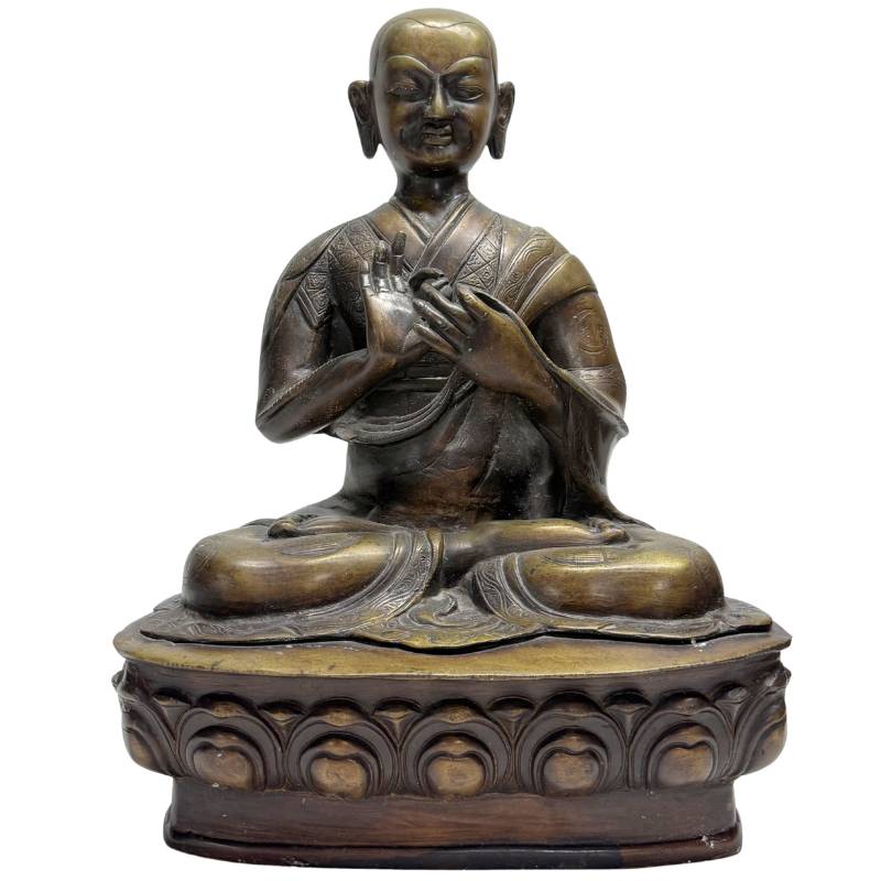 Antieke Tibetaanse lama in brons op lotusbasis