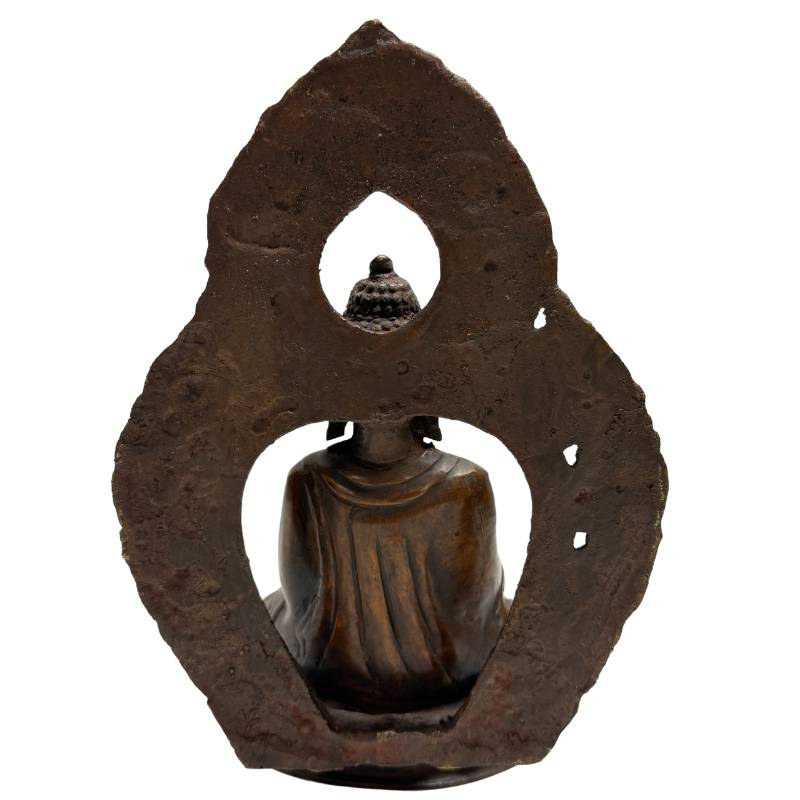 Antieke Himalaya bronzen Boeddha set met dhyana mudra en natuurlijke oude patina