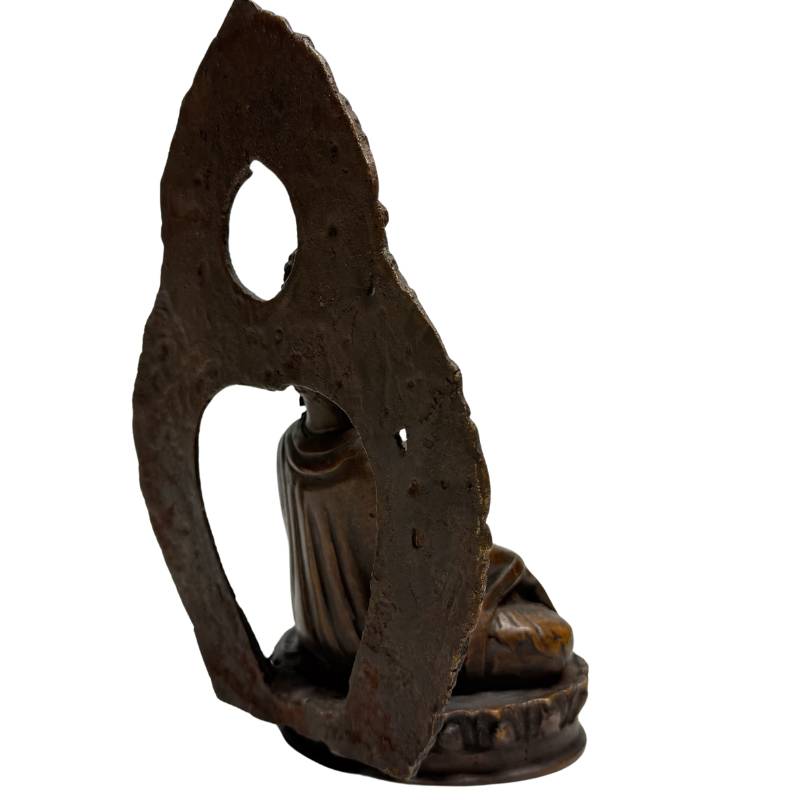 Antieke Nepal bronzen Boeddha set met meditatie mudra en oude gilding resten