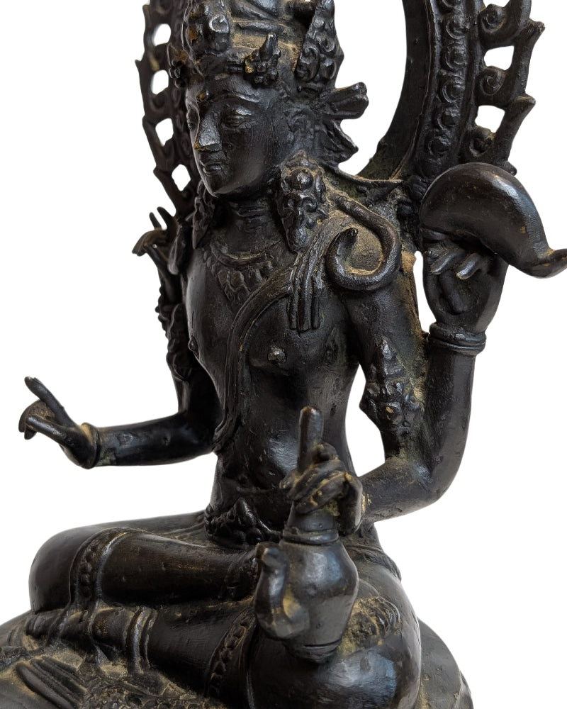 Avalokiteshvara bodhisattva in lotuspositie, Tibetaans brons