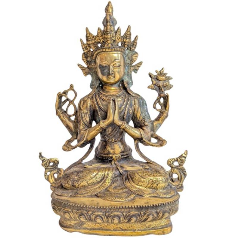 Boeddhistisch Avalokiteshvara beeld met vuurvergulding en sieraden