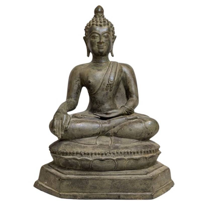 bronzen Boeddha uit Birma in Bhumisparsha mudra