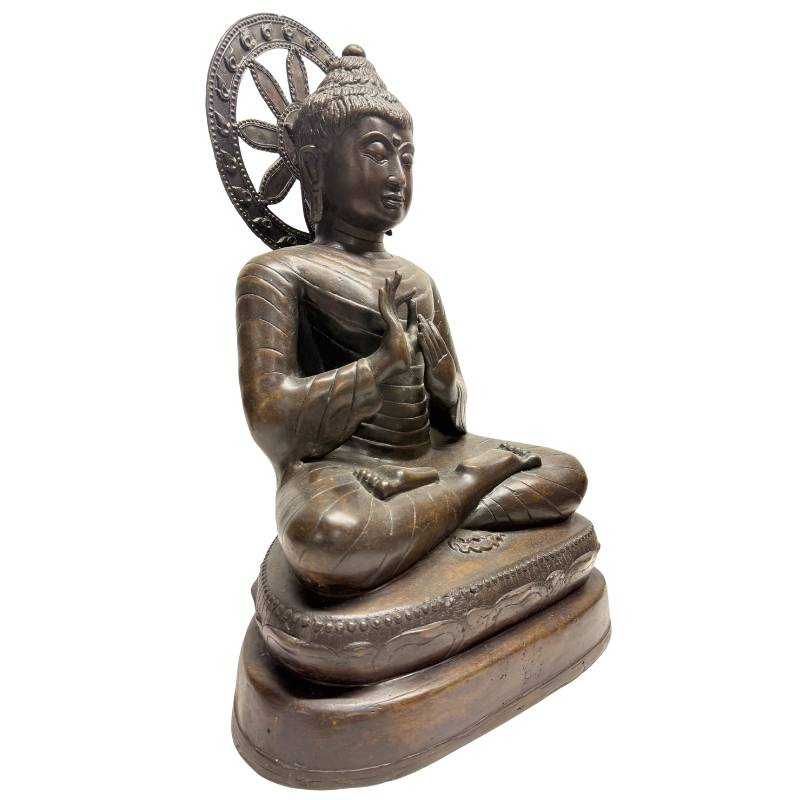 birmese boeddha dharmachakra mudra groot bronzen beeld onderwijzende houding rustige uitstraling
