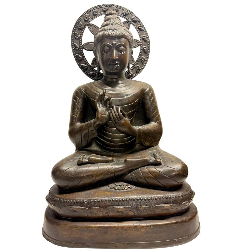 birmese boeddha dharmachakra mudra bronzen beeld mandalay stijl onderwijzende houding 55 cm