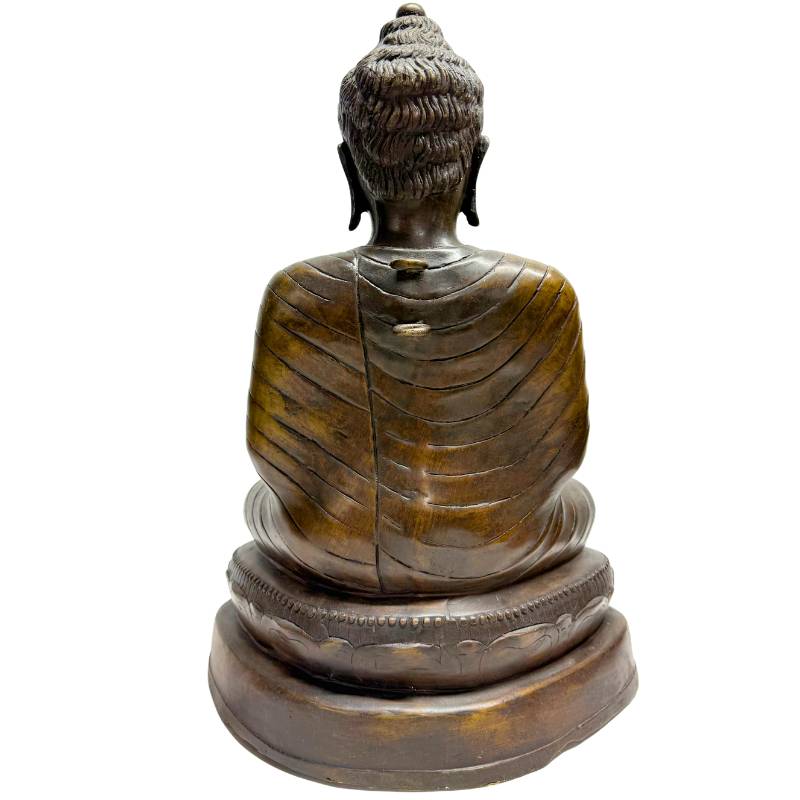 birmese boeddha dharmachakra mudra bronzen zittend beeld mandalay stijl rustige uitstraling