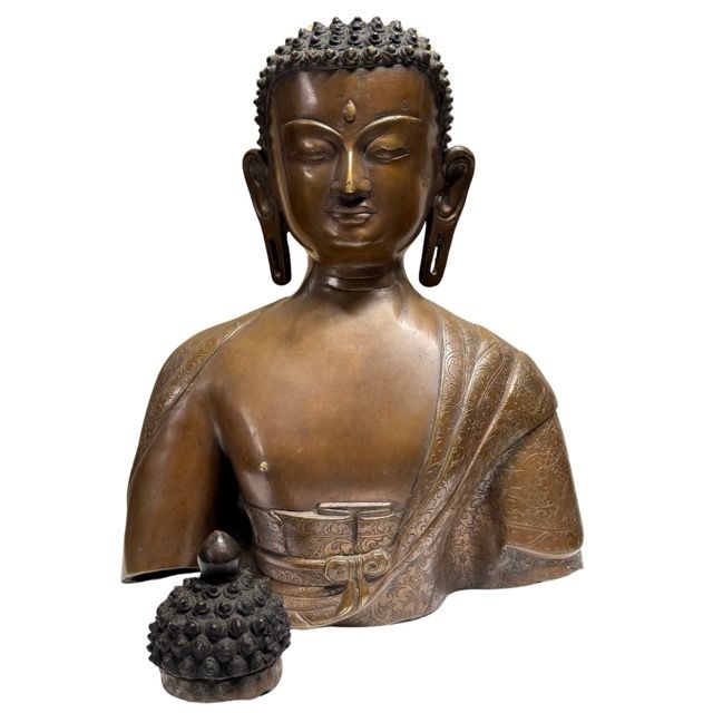 Antieke bronzen Boeddha buste uit Nepal