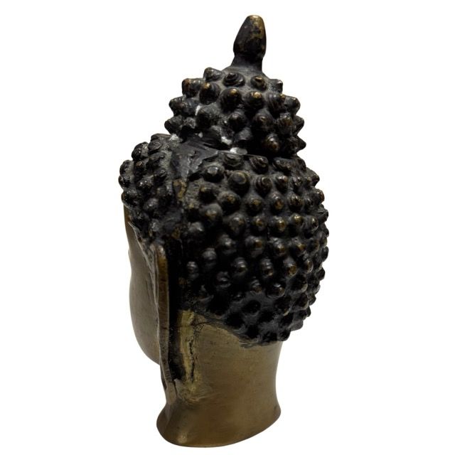 Antiek bronzen Boeddha hoofd met donkere patina