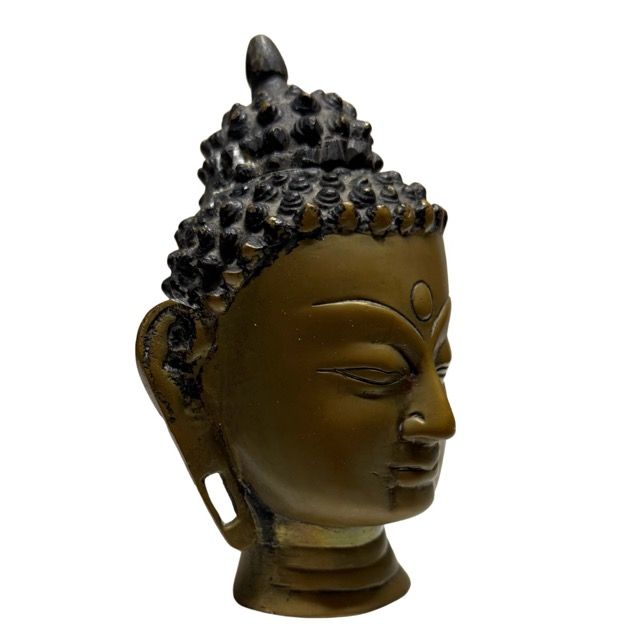 Aziatisch bronzen Boeddha hoofd met natuurlijke patina