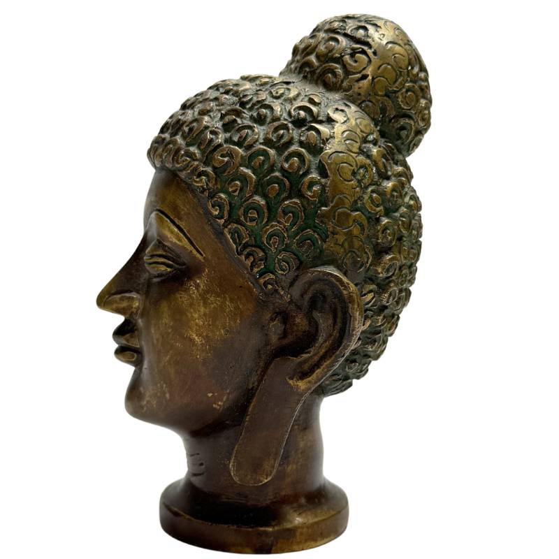 Boeddha hoofd brons India lange oorlellen beeld