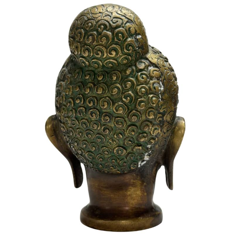 Boeddha hoofd brons India patina beeld sculptuur
