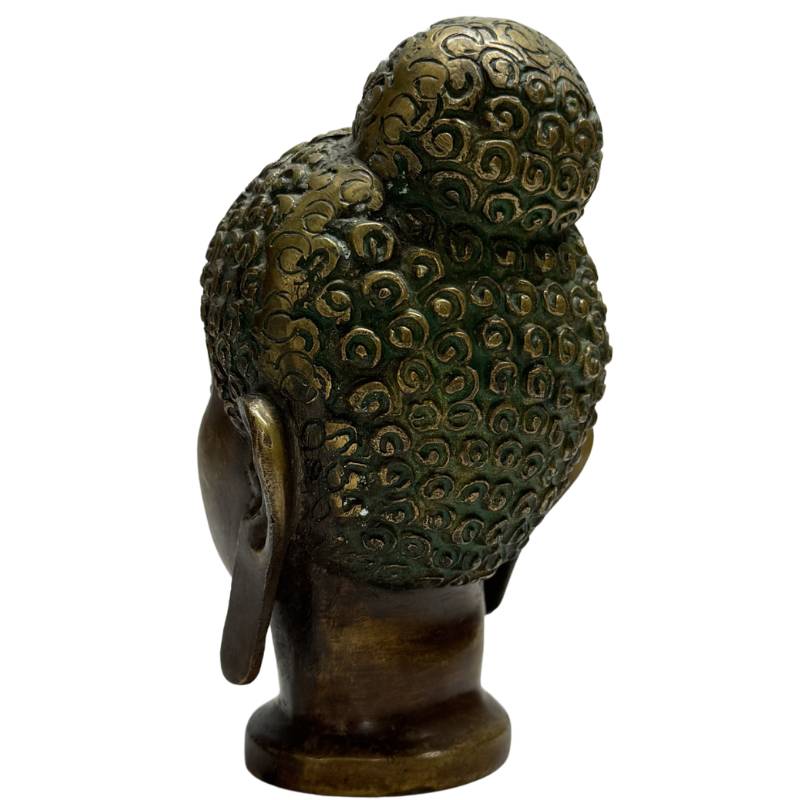 Boeddha hoofd brons India ushnisha krullen beeld