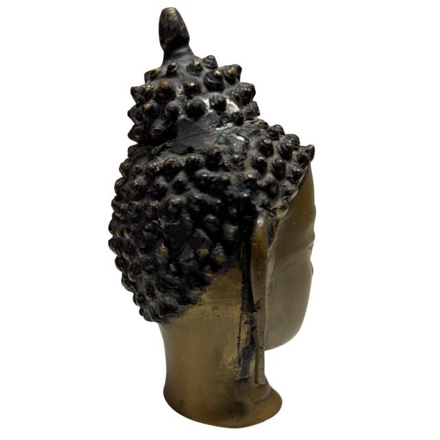 Bronzen Boeddha hoofd met natuurlijke oude patina