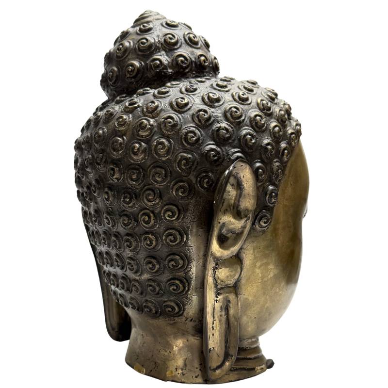 Boeddha hoofd brons ushnisha krullen boeddhistische sculptuur
